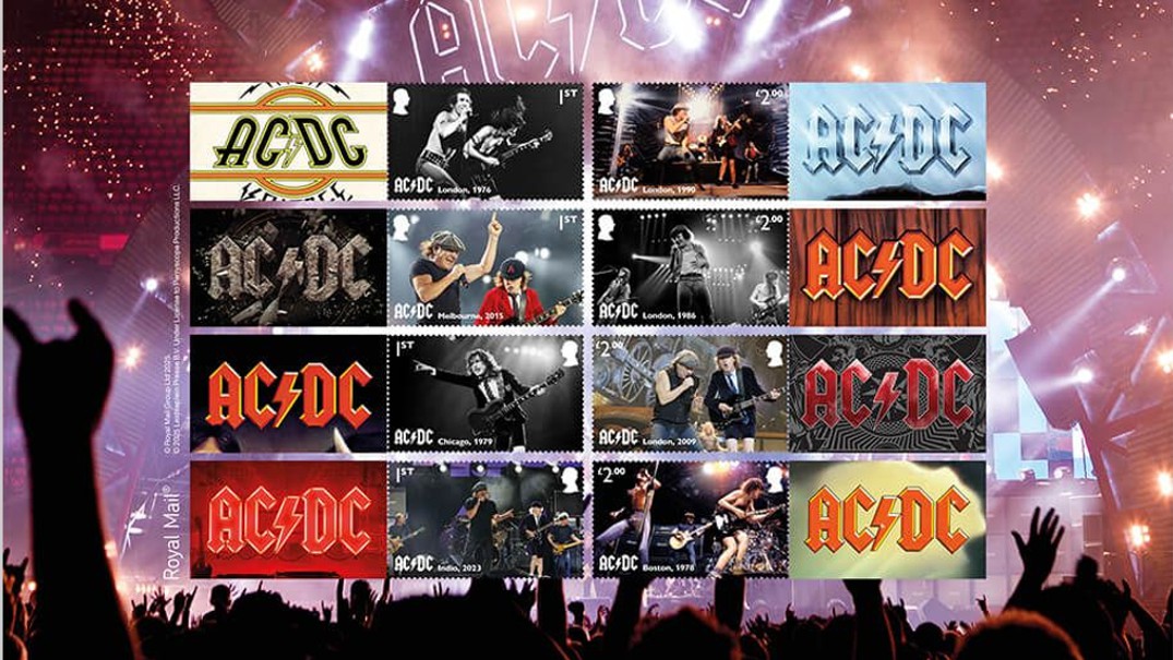 ac/dc royal mail post stamps